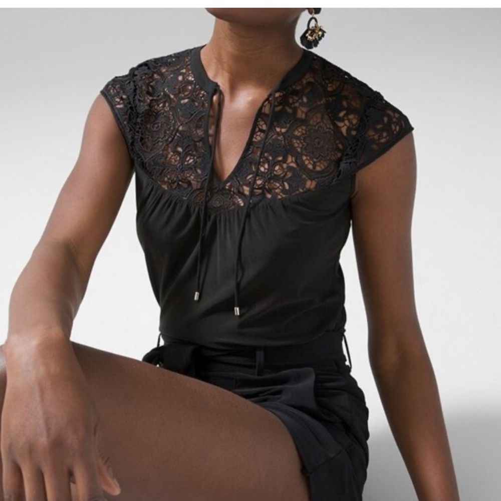White House Black Market Lace Black Blouse Size S NWT